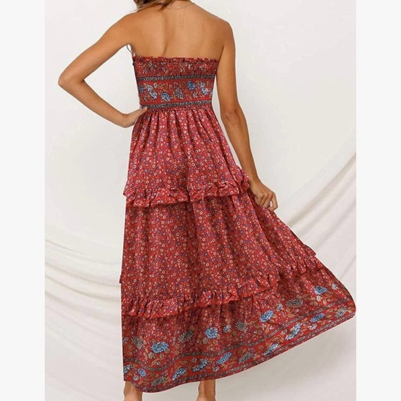 ZESICA Women's Strapless Dress Sleeveless Cottagecore Paisley Boho Beach Maxi S - Picture 3 of 8